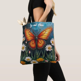 Levendige oranje insectenvlinder kamillebloemen tote bag