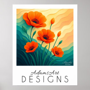 Levendige Oranje klaprozen Moderne botanische kuns Poster