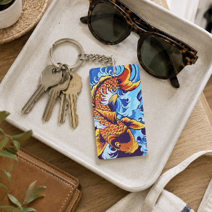 Levendige Oranje Koi Vis Blauw Modern Sleutelhanger