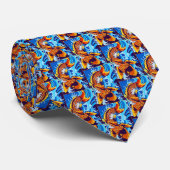 Levendige Oranje Koi Vis Blauw Modern Stropdas (Opgerold)
