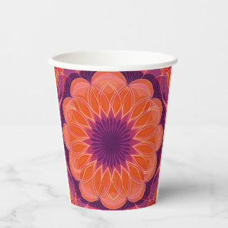 Levendige oranje met paarse bloemenkaleidoscoop papieren bekers