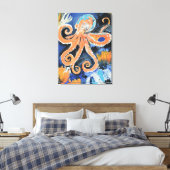Levendige Oranje Octopus Abstract Canvas Afdruk (Insitu (Slaapkamer))