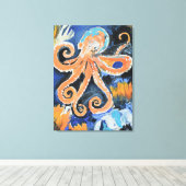 Levendige Oranje Octopus Abstract Canvas Afdruk (Insitu (Houten vloer))