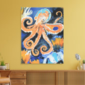 Levendige Oranje Octopus Abstract Canvas Afdruk (Insitu (Woonkamer))