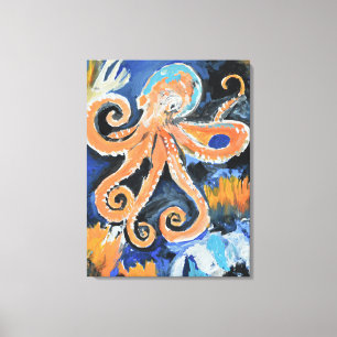 Levendige Oranje Octopus Abstract Canvas Afdruk