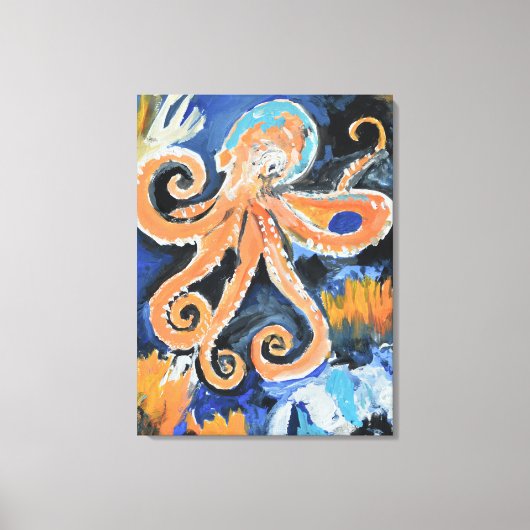 Levendige Oranje Octopus Abstract Canvas Afdruk (Voorkant)