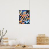 Levendige Oranje Octopus Expressionist Poster (Keuken)
