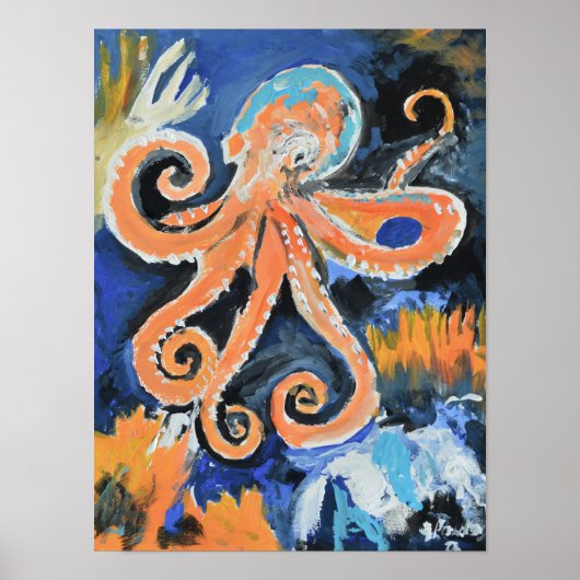 Levendige Oranje Octopus Expressionist Poster (Voorkant)