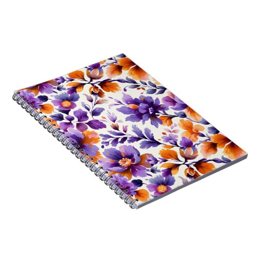Levendige Oranje & Paarse Bloemen Waterverf | spir Notitieboek (Rechterzijde)