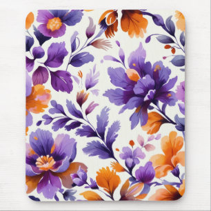 Levendige Oranje & Paarse Waterverf Bloemen Muismat