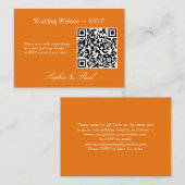 Levendige Oranje QR Code Website RSVP-kaart Informatiekaartje (Voorkant / Achterkant)