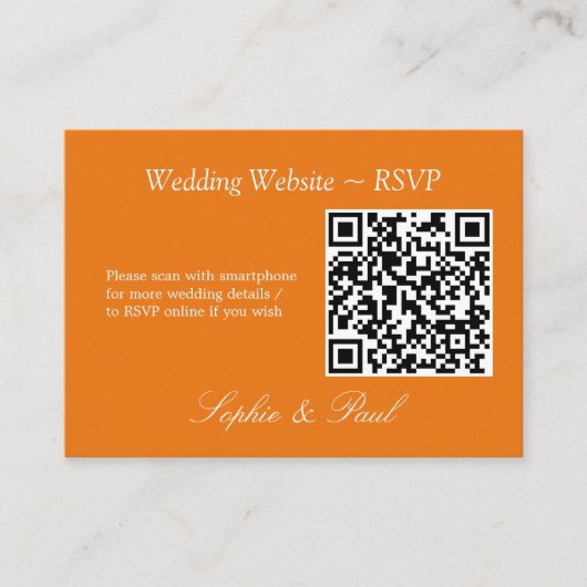 Levendige Oranje QR Code Website RSVP-kaart Informatiekaartje (Voorkant)