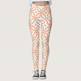 Levendige oranje-rode bloem- en strikpatroonleggin leggings