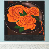Levendige oranje rozen canvas afdruk (Insitu (Houten vloer))