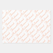 Levendige oranje script kalligrafie namen bruiloft inpakpapier vel (Voorkant)