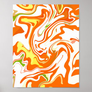 Levendige Oranje Vloeibare Abstracte Kunst Poster