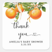 Levendige Oranje Waterverf Elegant Dank u Vierkante Sticker (Voorkant)