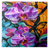 Levendige orchidee bloeit tegen een kenmerkende ac tegeltje (Voorkant)