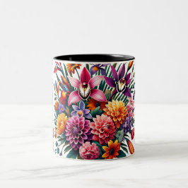 Levendige Orchidee & Dahlia Bloemen Tweekleurige Koffiemok