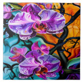 Levendige orchideeën tegen een kleurrijke achtergr tegeltje (Voorkant)