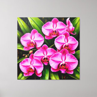 Levendige orchideeënbloemen in een weelderige groe canvas afdruk
