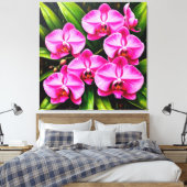Levendige orchideeënbloemen in een weelderige groe canvas afdruk (Insitu (Slaapkamer))