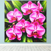 Levendige orchideeënbloemen in een weelderige groe canvas afdruk (Insitu (Houten vloer))