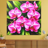 Levendige orchideeënbloemen in een weelderige groe canvas afdruk (Insitu (Woonkamer))