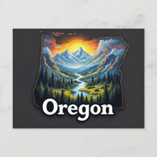 Levendige Oregon landschapskunst geïllustreerde Feestdagenkaart