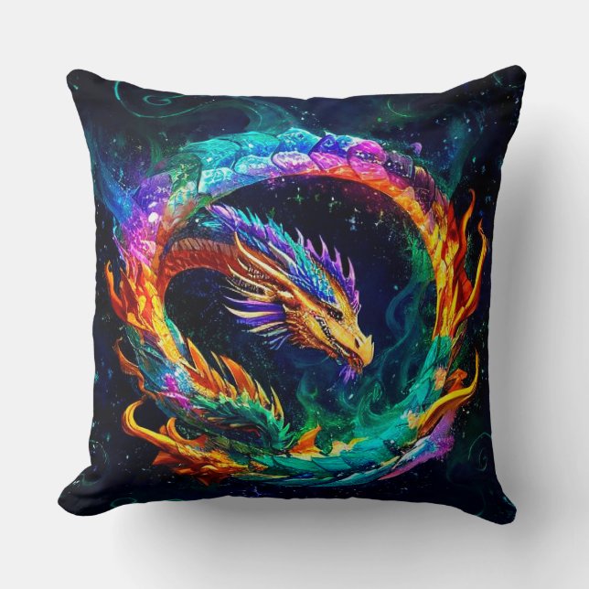 Levendige Ouroboros Draak Kunst Symbool Kussen (Voorkant)