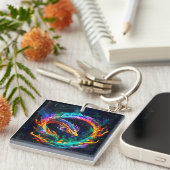 Levendige Ouroboros Draak Kunst Symbool Sleutelhanger (Voorkant Rechts)