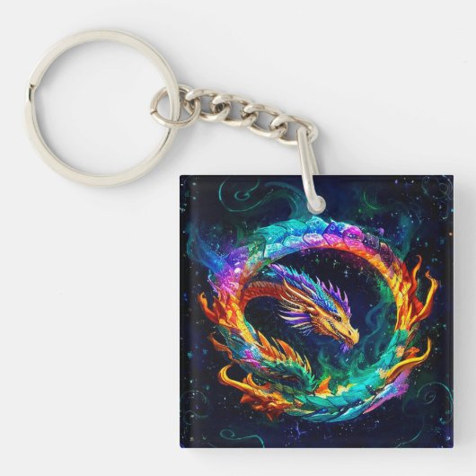 Levendige Ouroboros Draak Kunst Symbool Sleutelhanger (voorkant)