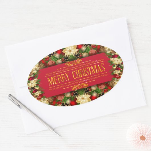 Levendige ovale kerst-bloemensticker ovale sticker (Envelop)