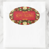 Levendige ovale kerst-bloemensticker ovale sticker (Tas)