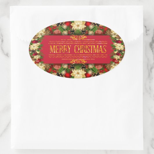 Levendige ovale kerst-bloemensticker ovale sticker (Tas)