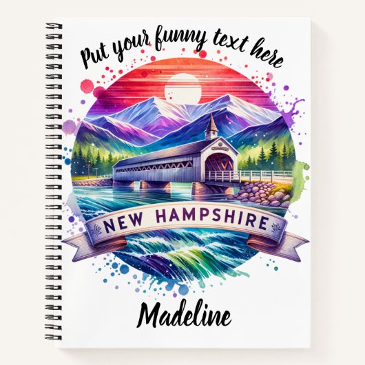 Levendige overdekte brug in New Hampshire bij zons Notitieboek (Voorkant)