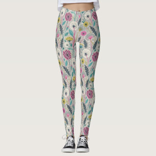 Levendige paardenbloem en gebladerte naadloos patr leggings