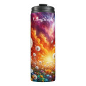 Levendige paardenbloem veld kosmische zonsondergan thermosbeker (Voorkant)