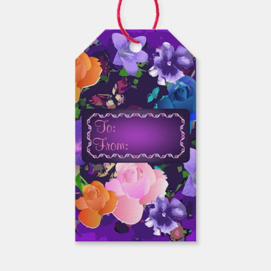 Levendige Paarse Abstracte Floral Gift Labels/10 p Cadeaulabel (Voorkant)