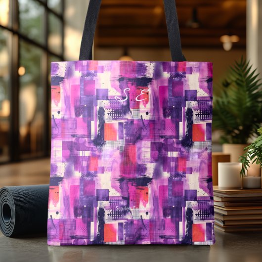 Levendige Paarse Abstracte gepersonaliseerde Canva Tote Bag