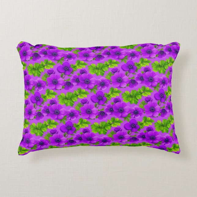 Levendige Paarse Anemoon Bloemen Accent Kussen (Voorkant)