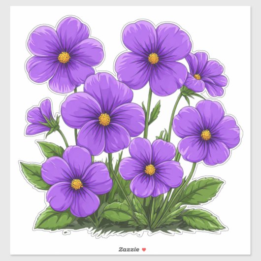 Levendige Paarse Anemoon Bloemen Sticker (Vel)