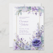 Levendige Paarse Anemoon Botanisch Gouden Frame Kaart (Voorkant)