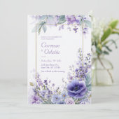 Levendige Paarse Anemoon Botanisch Gouden Frame Kaart (Staand voorkant)