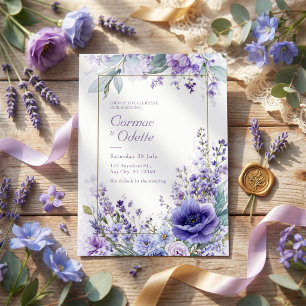 Levendige Paarse Anemoon Botanisch Gouden Frame Kaart