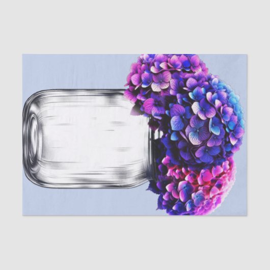 Levendige Paarse Blauwe Roze Hortensia Bloemen Tissuepapier (Voorkant)