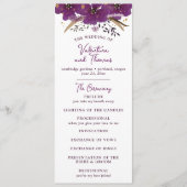 Levendige paarse bloemen en gouden glitter bruilof programmakaart (Voorkant)