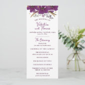 Levendige paarse bloemen en gouden glitter bruilof programmakaart (Staand voorkant)