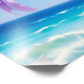 Levendige paarse bloemen tegen de oceaangolven foto afdruk (Hoek)