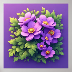Levendige Paarse Bloemenboeket Poster